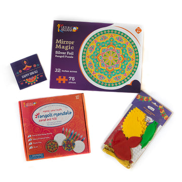 Diwali Festival of Lights Kit - A complete Kit with Rangoli Puzzle, Sand Art, and Garland