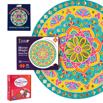 Diwali Festival of Lights Kit - A complete Kit with Rangoli Puzzle, Sand Art, and Garland