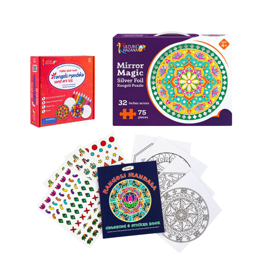 Diwali Festival of Lights Kit - A complete Kit with Rangoli Puzzle, Sand Art, and Garland