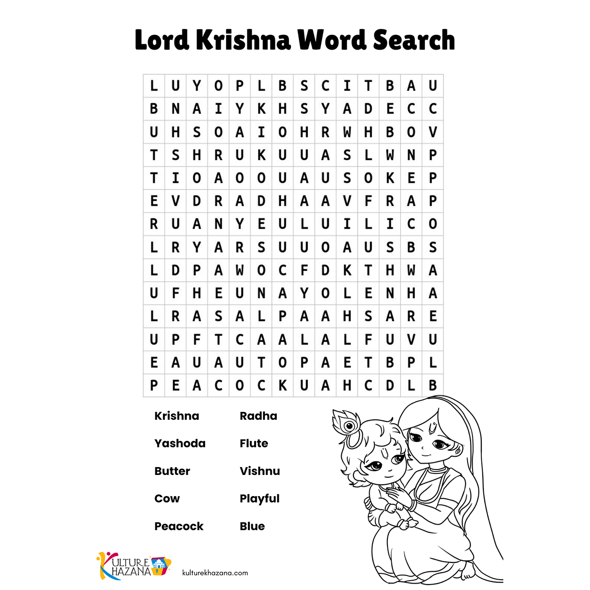 Krishna Word Search Game - Janmashtami