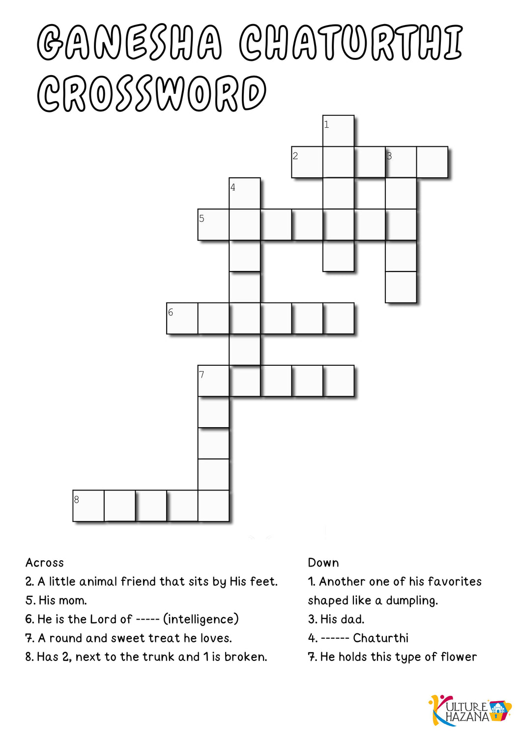 Ganesha Crossword Puzzle - Fun Kids game