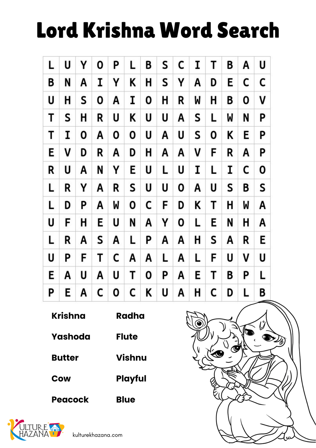 Krishna Word Search Game - Janmashtami