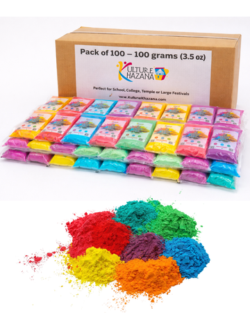 All-Natural Holi, Non-Toxic, Washable, Color Powder - Assorted Pack of 100